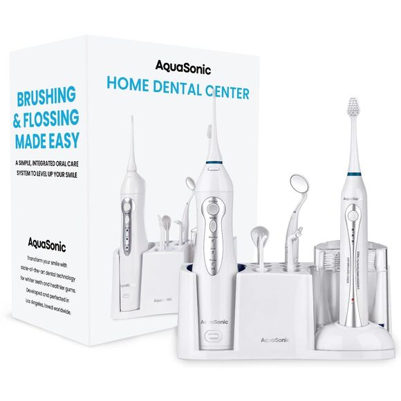 AQUASONIC HOME DENTAL CENTER RECHARGEABLE POWER TOOTHBRUSH - White - Picture 1 of 8